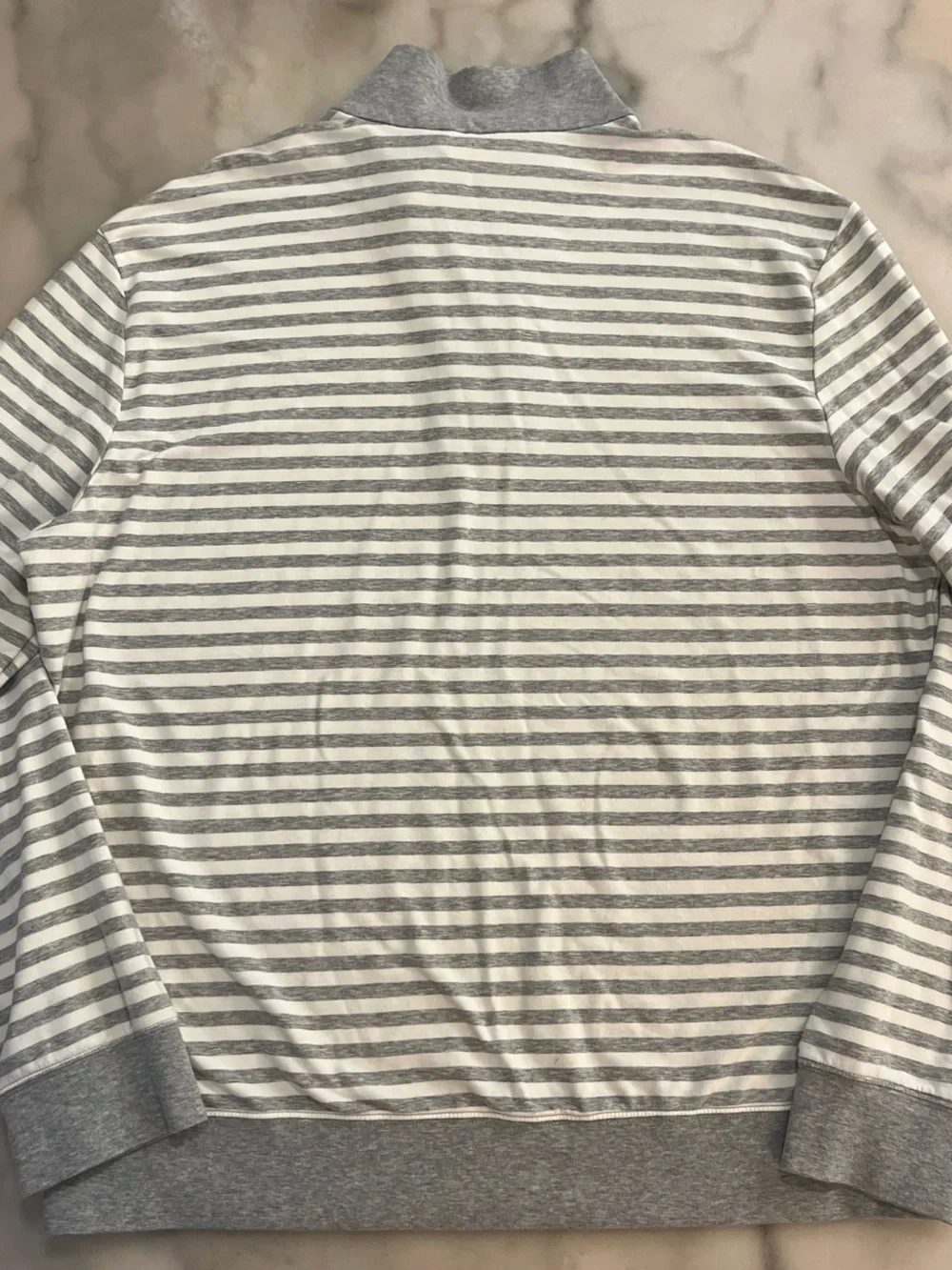 Polo by Ralph Lauren Gray and White Striped Quarter-Zip Sweater